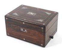 A Victorian rosewood and mother-of-pearl inlaid writing box.