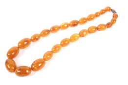 An imitation-amber oval bead necklace. The mottled beads graduated approx.