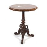 A carved mahogany tripod occasional table, 19th century and later,