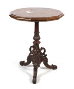A carved mahogany tripod occasional table, 19th century and later,