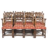 A set of eight early 20th century oak dining chairs 6+2.