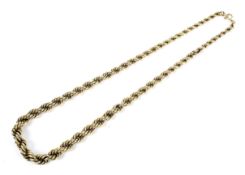 A 20th century 9ct gold rope twist necklace. On a bolt-ring clasp, 45cm long, 18.
