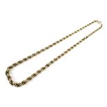 A 20th century 9ct gold rope twist necklace. On a bolt-ring clasp, 45cm long, 18.