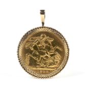 Victoria (1837-1901), Sovereign 1893(M), claw set in a later 9ct gold pendant mount.