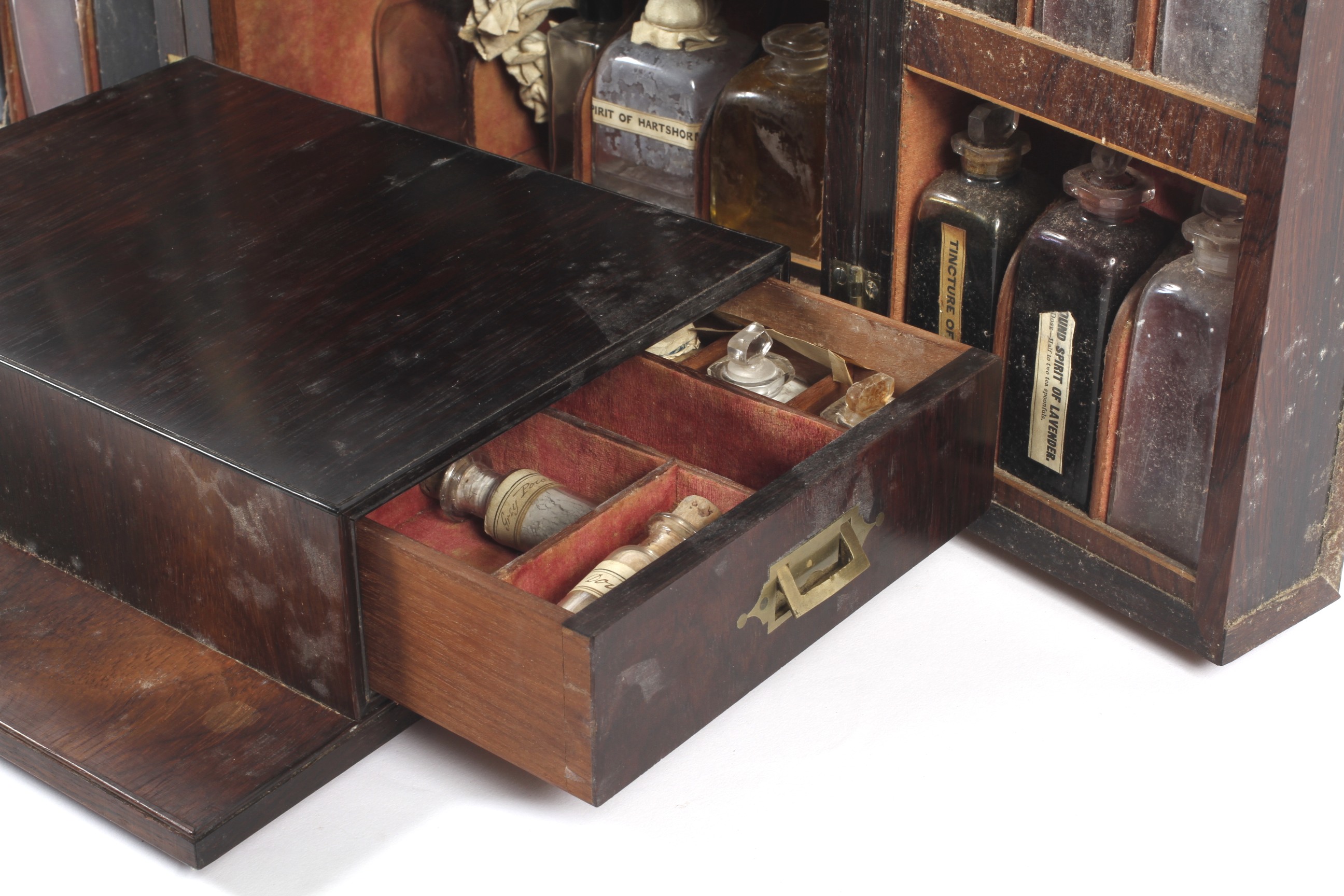 A Victorian rosewood travelling apothecary cabinet with contents. - Image 5 of 17