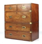 A 20th century mahogany and brass bound campaign style chest of drawers.