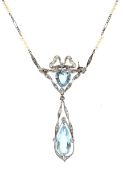 An Edwardian aquamarine, pearl and diamond pendant/necklace/brooch.