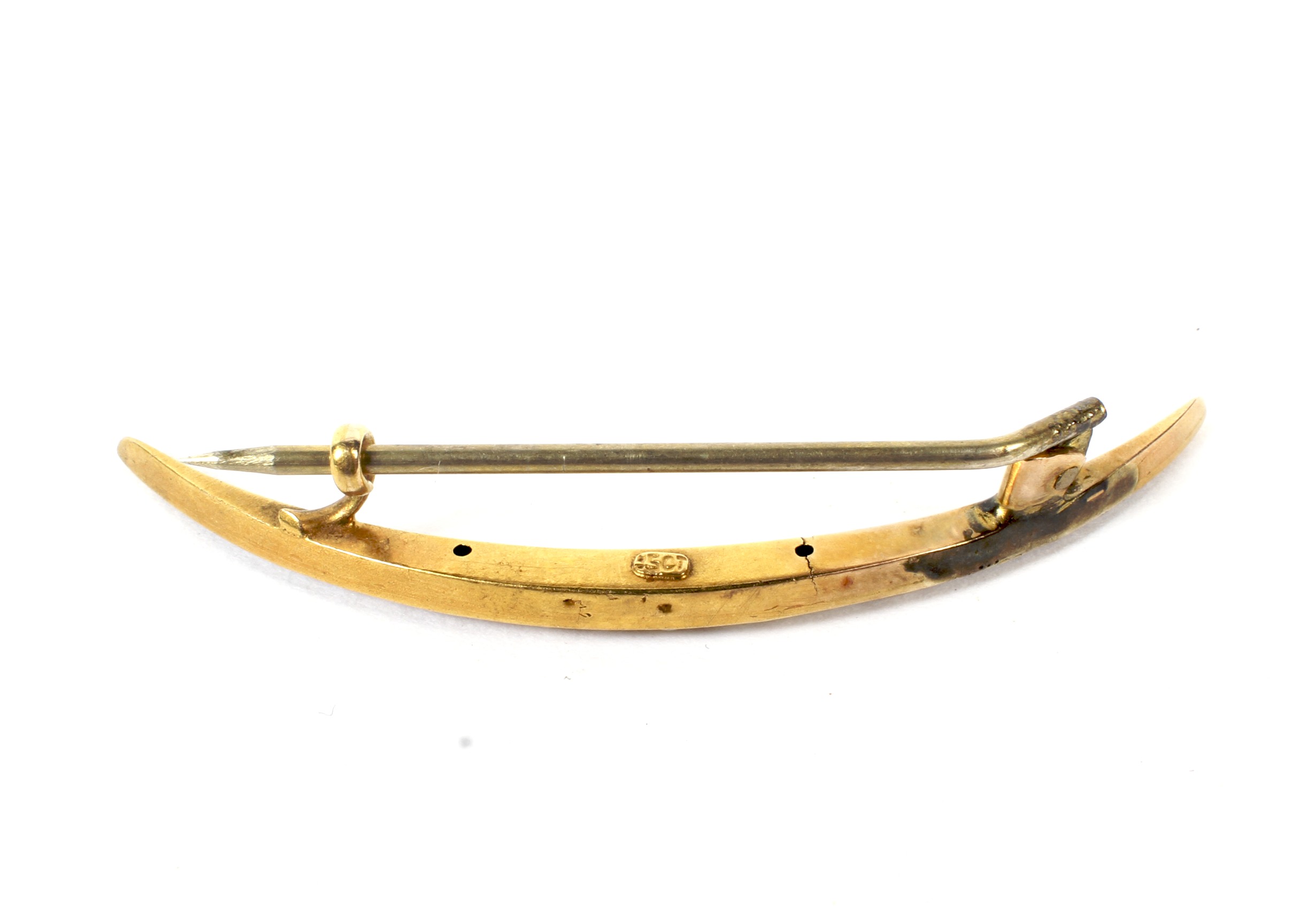 A late Victorian gold and half-pearl open crescent brooch. - Image 2 of 2