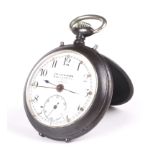 An early 20th century gun metal cased open faced pocket watch/alarm 'The Glow-Worm'.