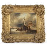 19th Century Dutch School, harbour scene, oil on panel.