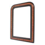 A 19th century arched pine ebonised, painted burr walnut wall mirror. With replacement glass. 77.