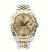 A Rolex stainless steel and 18ct yellow gold Oyster Perpetual Datejust gentleman's wristwatch with