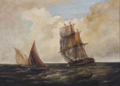 19th Century School, maritime landscape of sailing boats, oil on canvas. In giltwood frame, 24.