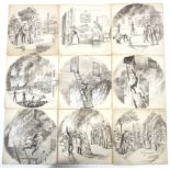 Probably by A Cadman (late 19th Century), nine pen, ink drawings on card.