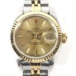 A vintage ladies Rolex Datejust two tone wristwatch.