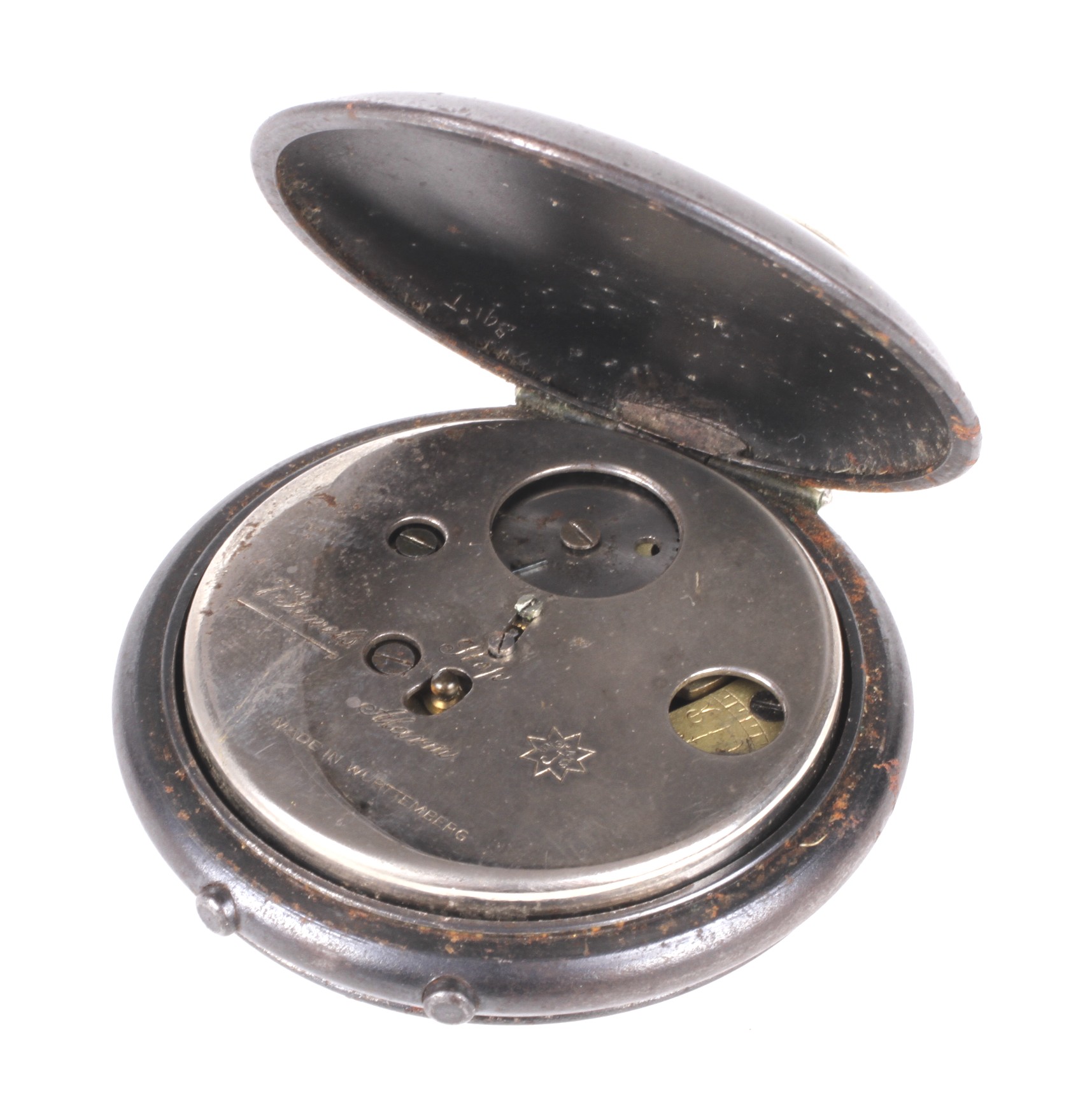 An early 20th century gun metal cased open faced pocket watch/alarm 'The Glow-Worm'. - Image 3 of 3