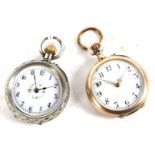 Two small silver and white metal fob watches.