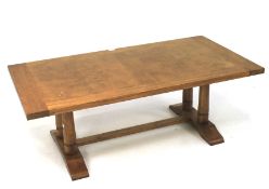 A large 20th century oak coffee table with burrwood veneer.