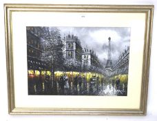 An oil on canvas painting of a nocturnal view of Paris.