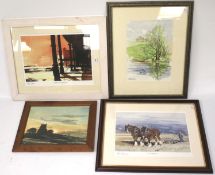 Two Alan Ward signed prints and two watercolours.