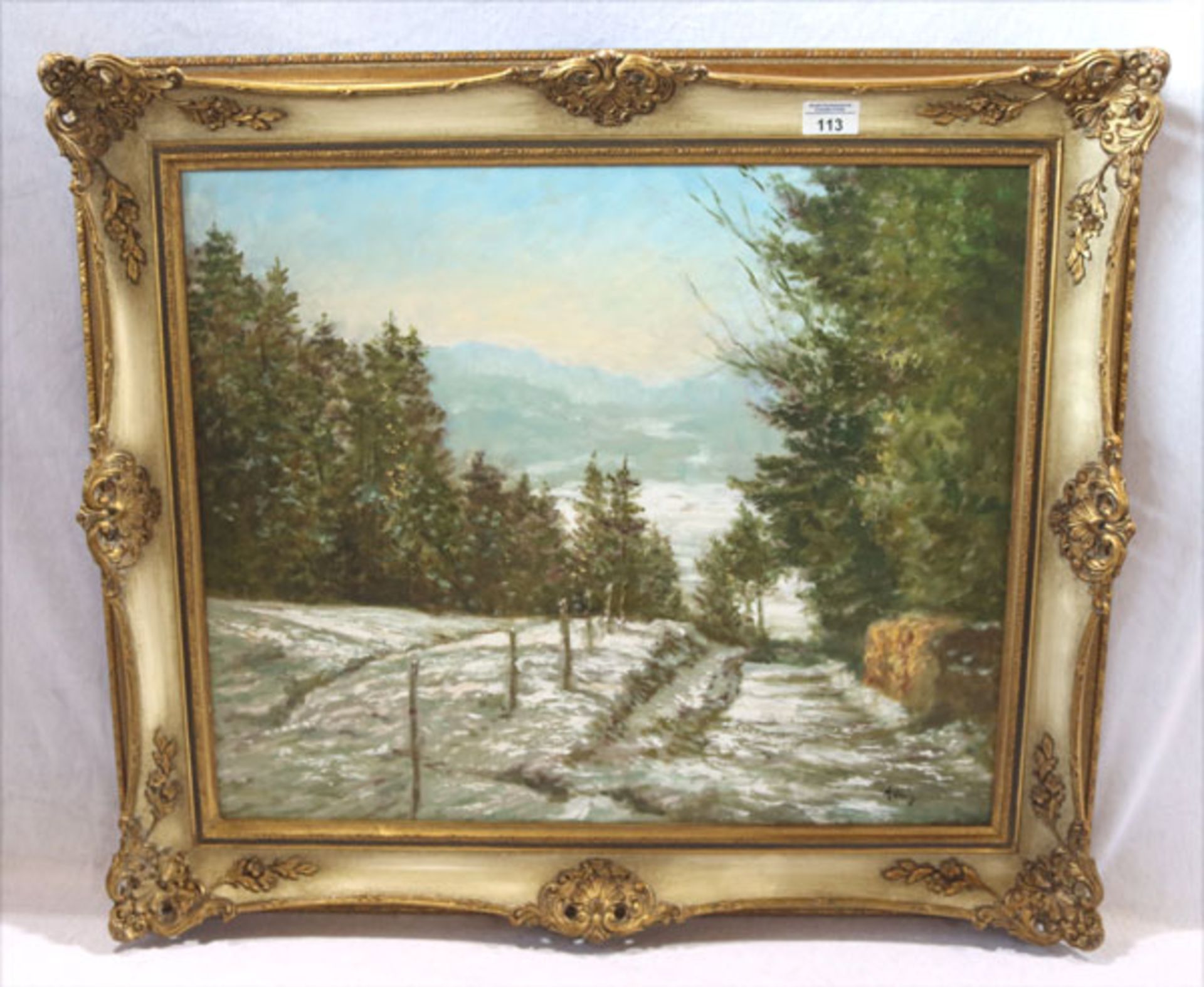 Gemälde ÖL/Hartfaser 'Winterlandschaft', signiert König, gerahmt, Rahmen leicht bestossen, incl