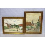 2 Gemälde ÖL/Malkarton 'Dorf-Szenerie', signiert W. Villinger, 1920 Kempten/Allgäu, und '