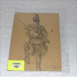 Bleistiftzeichnung 'Rückseite eines Soldaten', monogrammiert P. H., Blatt fleckig, 28 cm x 19 cm