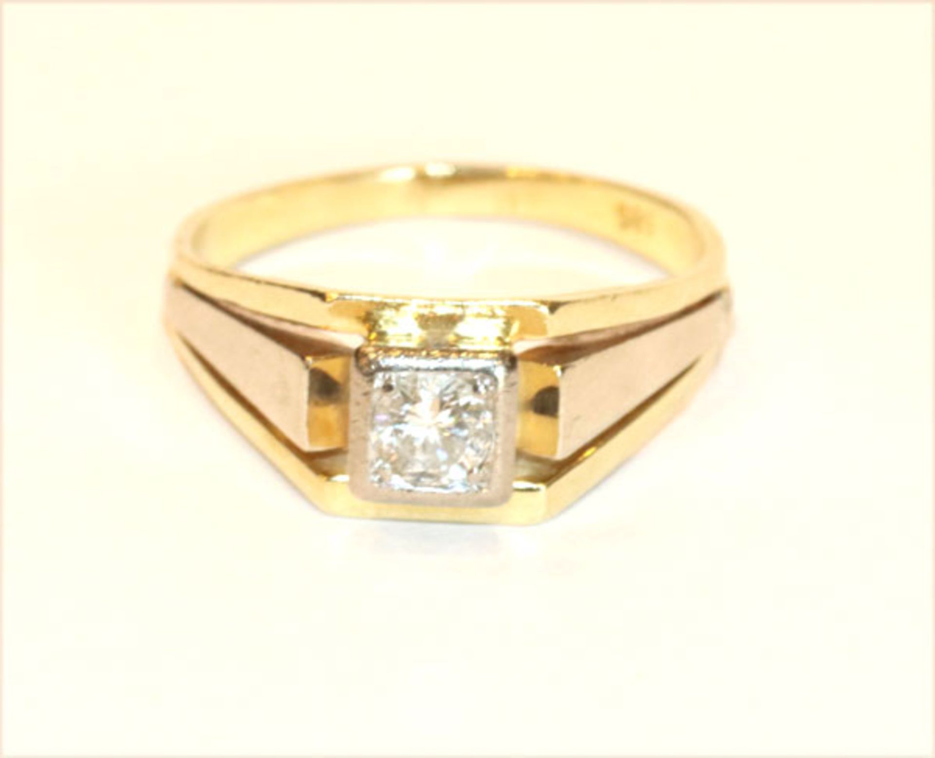 14 k Gelb- und Weißgold Ring mit Diamant, ca. 0,25 ct., Gr. 57, 4,9 gr.