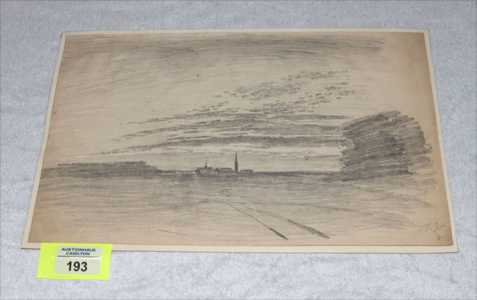 Zeichnung 'Landschaft mit Dorfansicht', monogrammiert A S, rückseitig bez. Adolf Stademann, * 1824 +