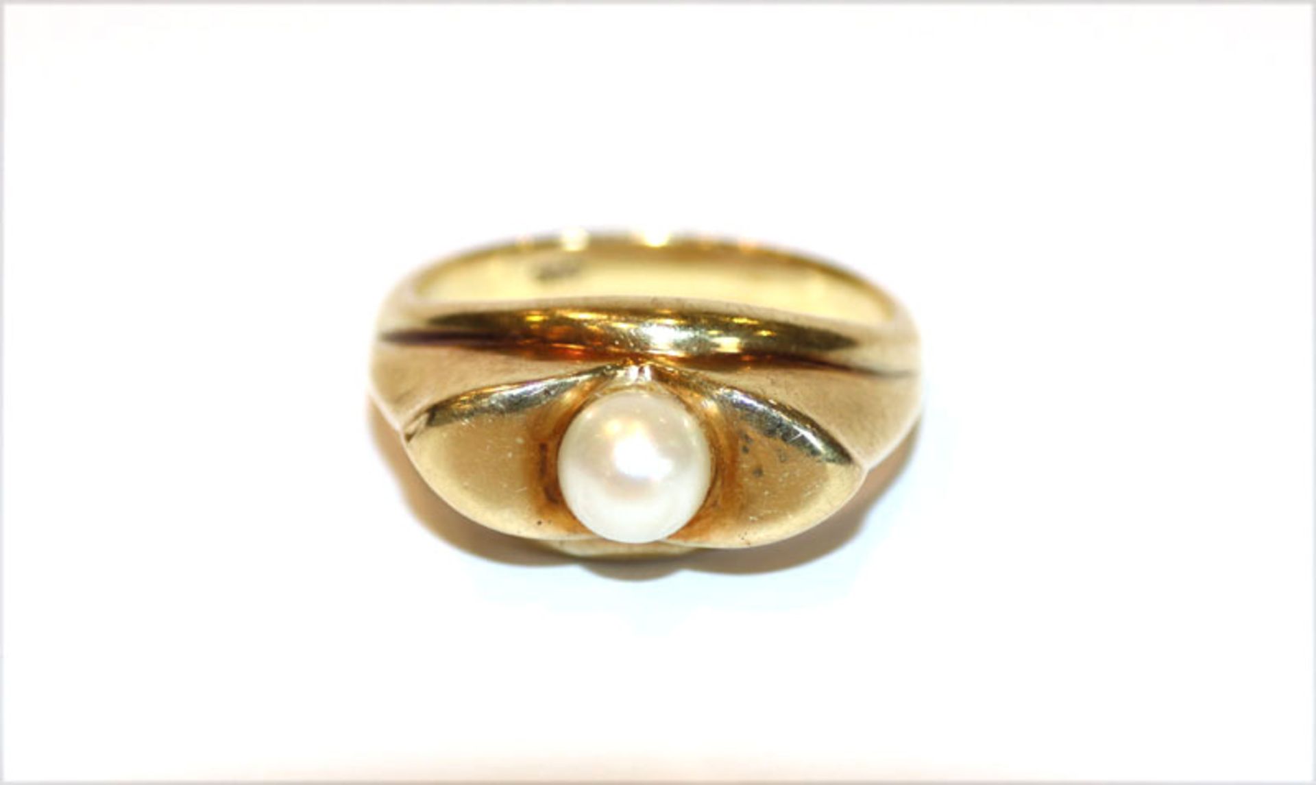 14 k Gelbgold Ring mit Perle, 5,4 gr., Gr. 57