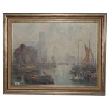 Gemälde ÖL/LW 'Hafen-Szenerie', gerahmt, Rahmen teils beschädigt, incl. Rahmen 75 cm x 95 cm