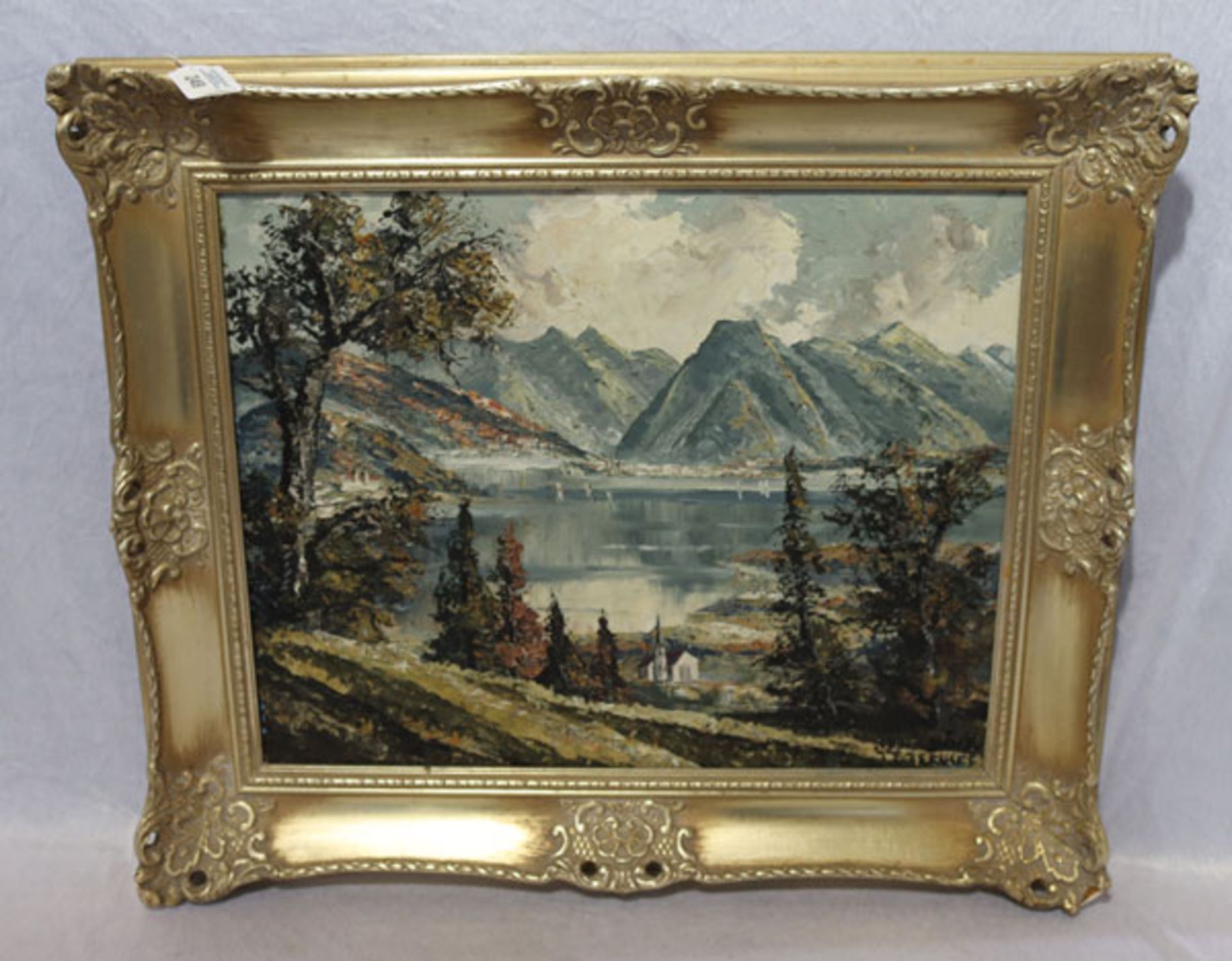 Gemälde ÖL/LW 'Tegernseer Tal', signiert Adolf Bock, Tegernsee, * 1854 Wiek zu Wollin/Pommern + 1917