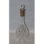 Kristallglas Karaffe mit 800 Silberhals, Stöpsel nicht passend, H 28 cm, D 13 cm, Gebrauchsspuren
