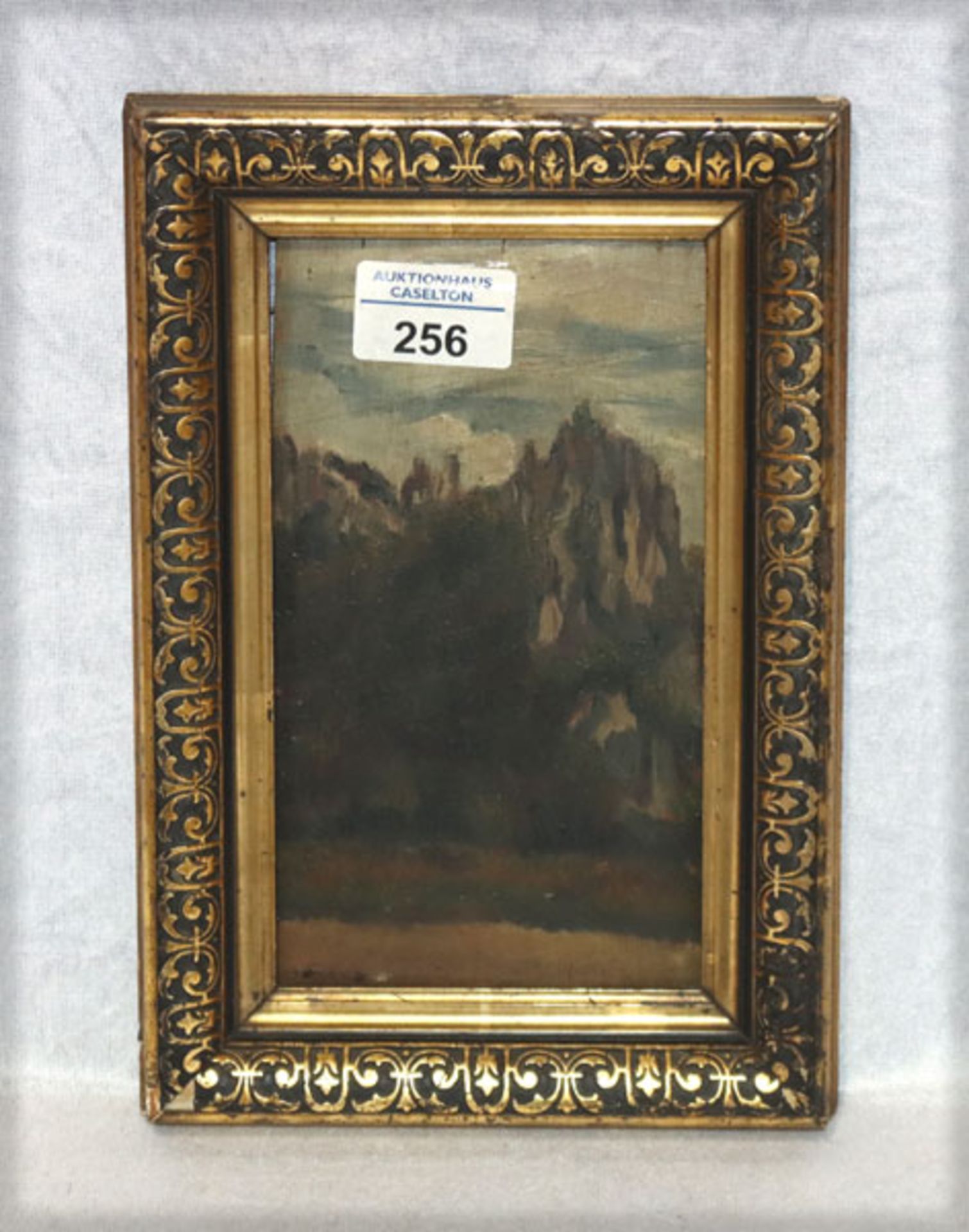 Gemälde ÖL/Holz 'Berglandschaft', gerahmt, Rahmen beschädigt, incl. Rahmen 25 cm x 17 cm