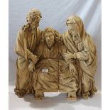 Barock Holz Figurengruppe 'Hl. Joseph mit Maria und Jesus', um 1780/90, ungefaßt, altersbedingte