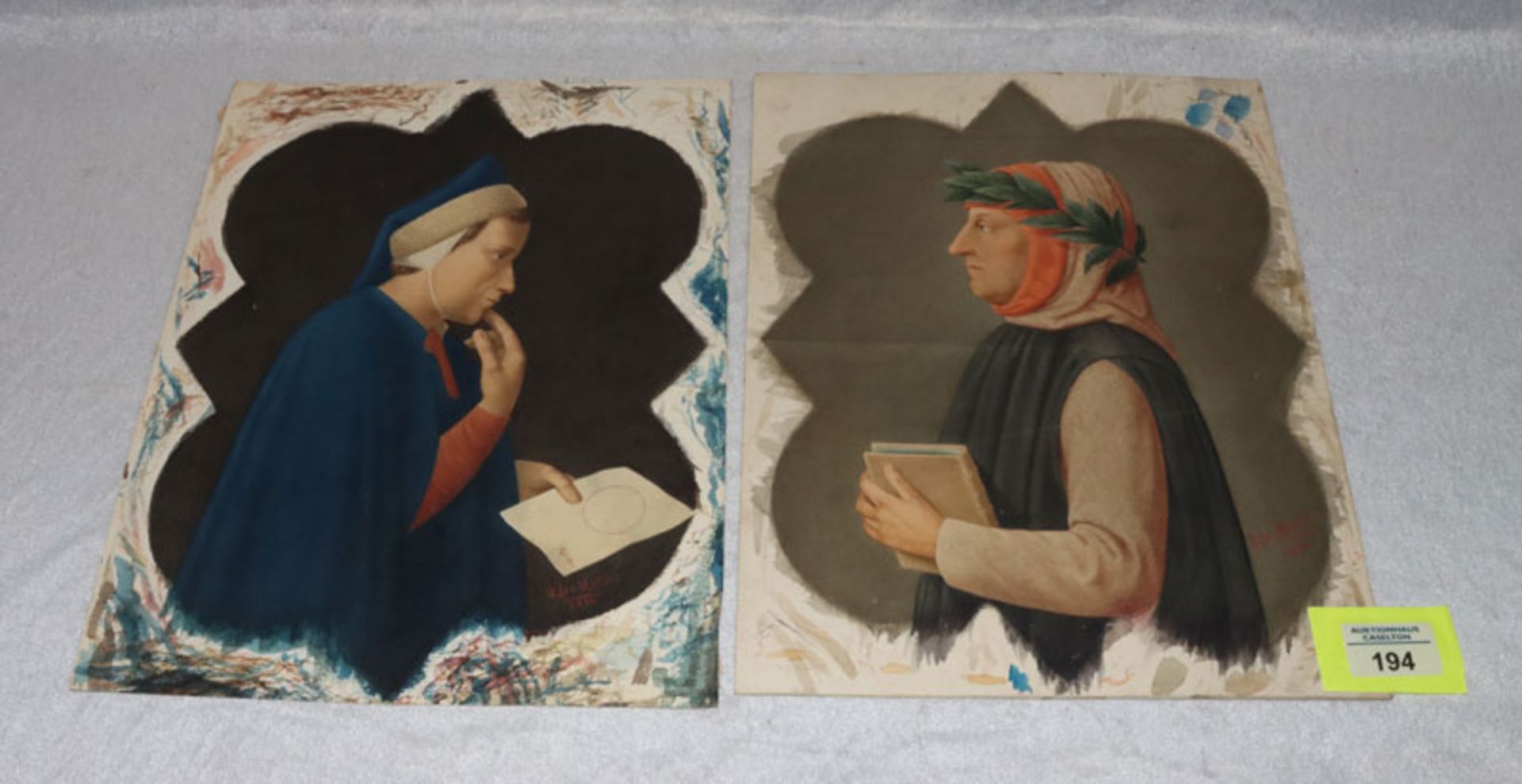 2 Aquarell 'Alighieri Dante' und 'Herrenbildnis', beide signiert Ulisse de Mattey, * 1828