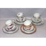 4 x 2 Hutschenreuther Kaffeegedecke, Dekor Linderhof, Mirabell, Dresden mit Blumendekor und