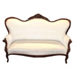 Wiener Barock Sofa, geschwungener Hozrahmen, gepolstert und weiß bezogen, H 115 cm, B 167 cm, T 54