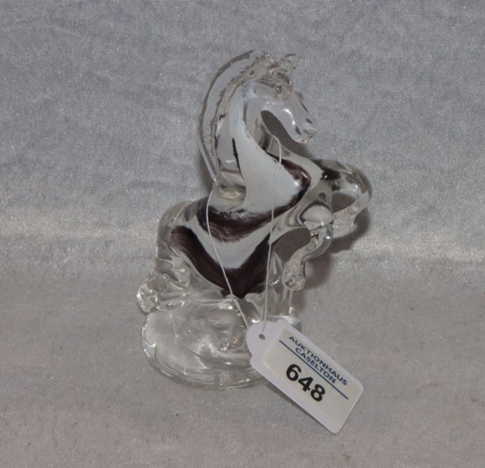 Glasskulptur 'Steigendes Pferd', wohl Murano, H 14,5 cm, B 7 cm, T 9 cm