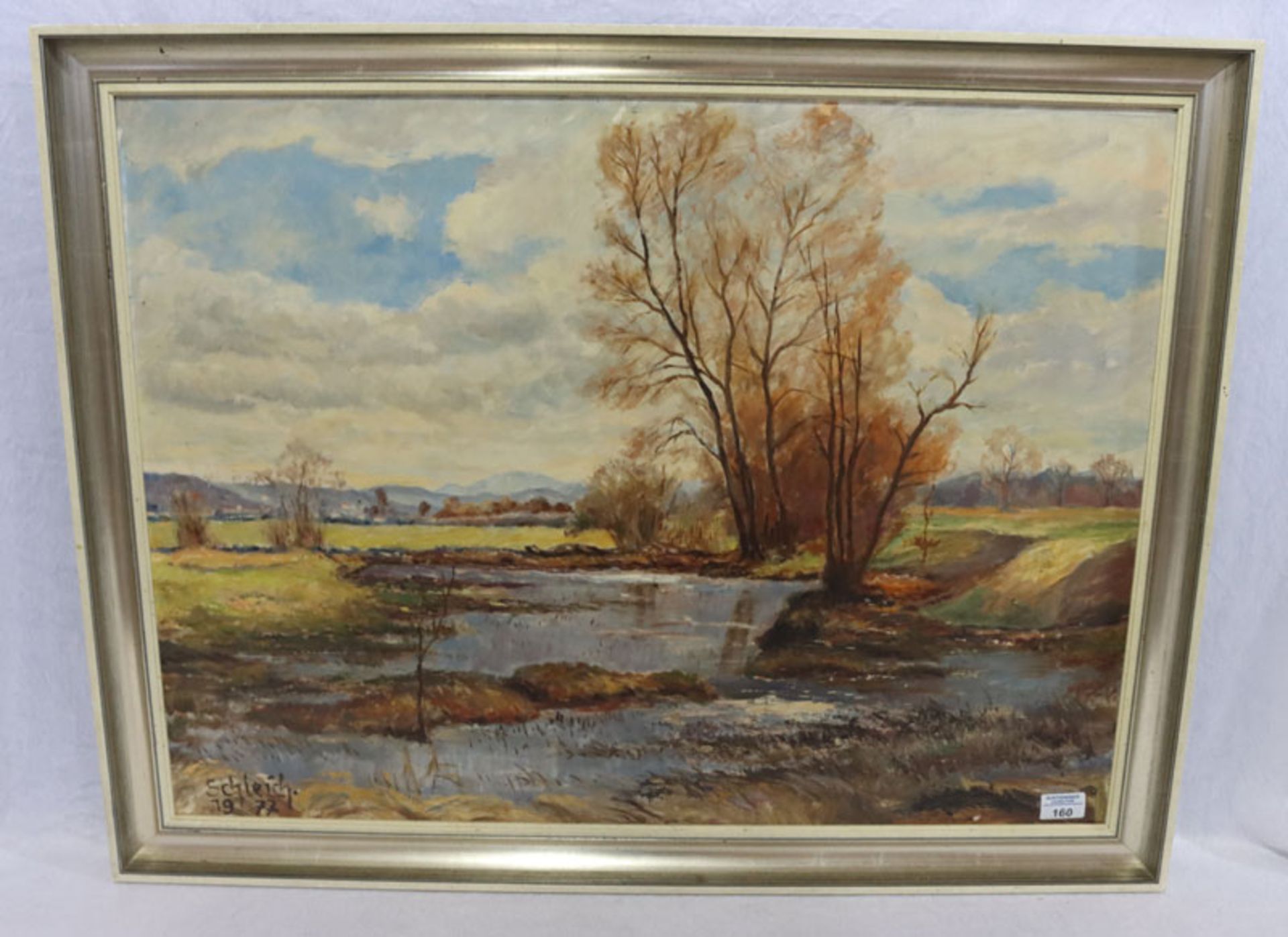 Gemälde ÖL/Hartfaser 'Murnauer Moor', signiert Schleich 1977, gerahmt, Rahmen bestossen, incl.