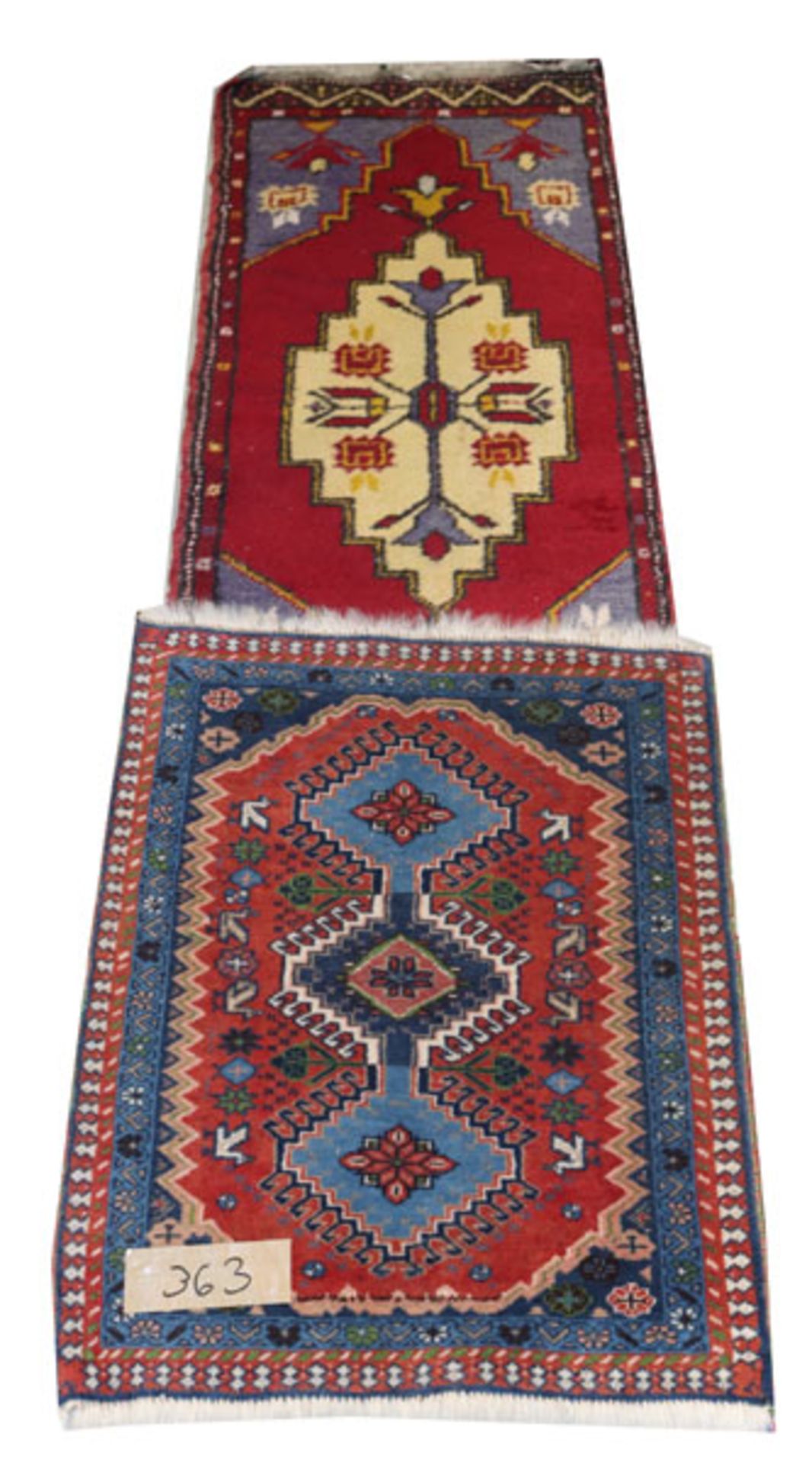 Brücke, Anatol, blau/rot/bunt, 68 cm x 56 cm, und Brücke, rot/gelb/bunt, 115 cm x 50 cm, beschädigt,