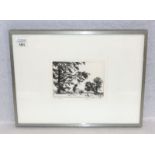 Lithographie 'Bei Ottobrunn', signiert Kristine Krais, Nr. 4/83, mit Passepartout unter Glas