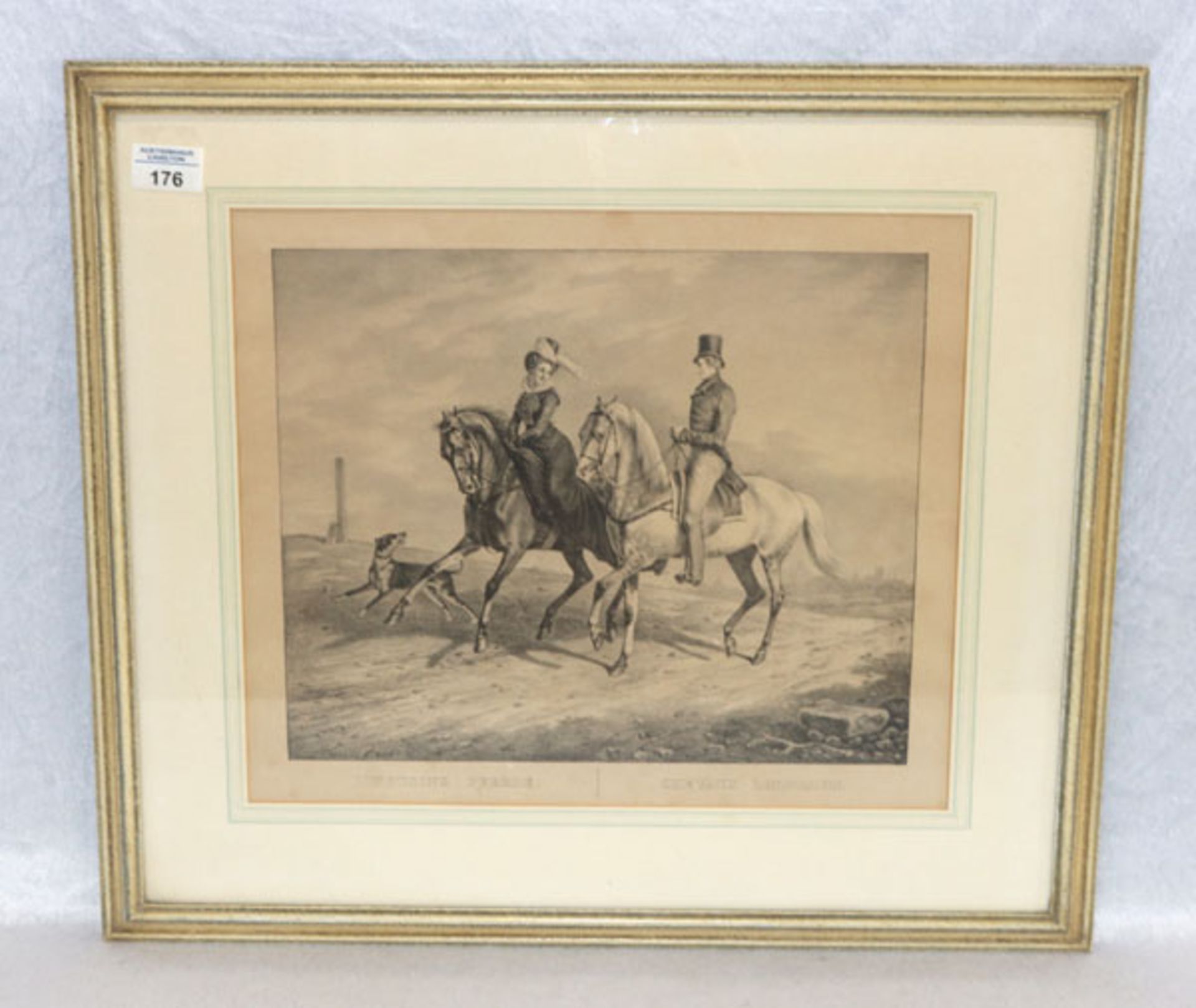 Lithographie 'Limousins Pferde', nach Rudolf Kuntz, * 1798 Mannheim + 1848 Karlsruhe, mit