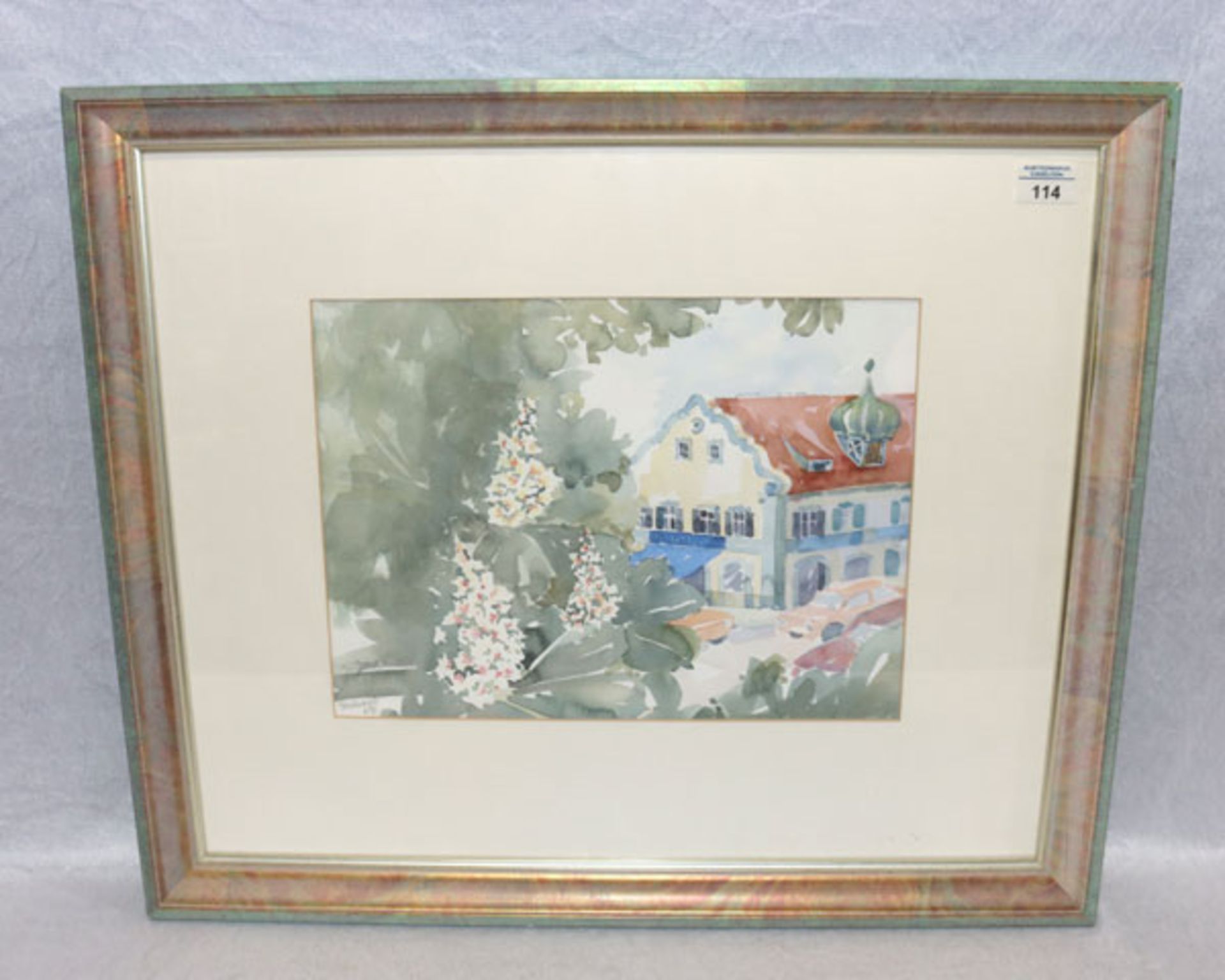 Aquarell 'Forstenried', 6/92, undeutlich signiert, mit Passepartout unter Glas gerahmt, Rahmen