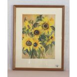 Aquarell 'Sonnenblumen', monogrammiert G (Gießler) 57, mit Passepartout unter Glas gerahmt, incl.