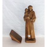 Holz Figurenskulptur 'Heiliger Antonius', dunkel gebeizt, H 42 cm, B 13 cm, T 11 cm, Daumen fehlt,