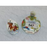 2 asiatische Schnupftabak-Fläschchen, Milchglas und Keramik, H 5,5/8 cm, Gebrauchsspuren
