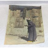 Gemälde 'Afrikaner vor Haus', signiert Gillessen 1927, Blatt hat 2 Knicke, Blattgröße 40,3 cm x 30,5