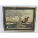 Gemälde ÖL/LW 'Meeresstück mit Segelbooten', LW hat kleines Loch, gerahmt, incl. Rahmen 65 cm x 83