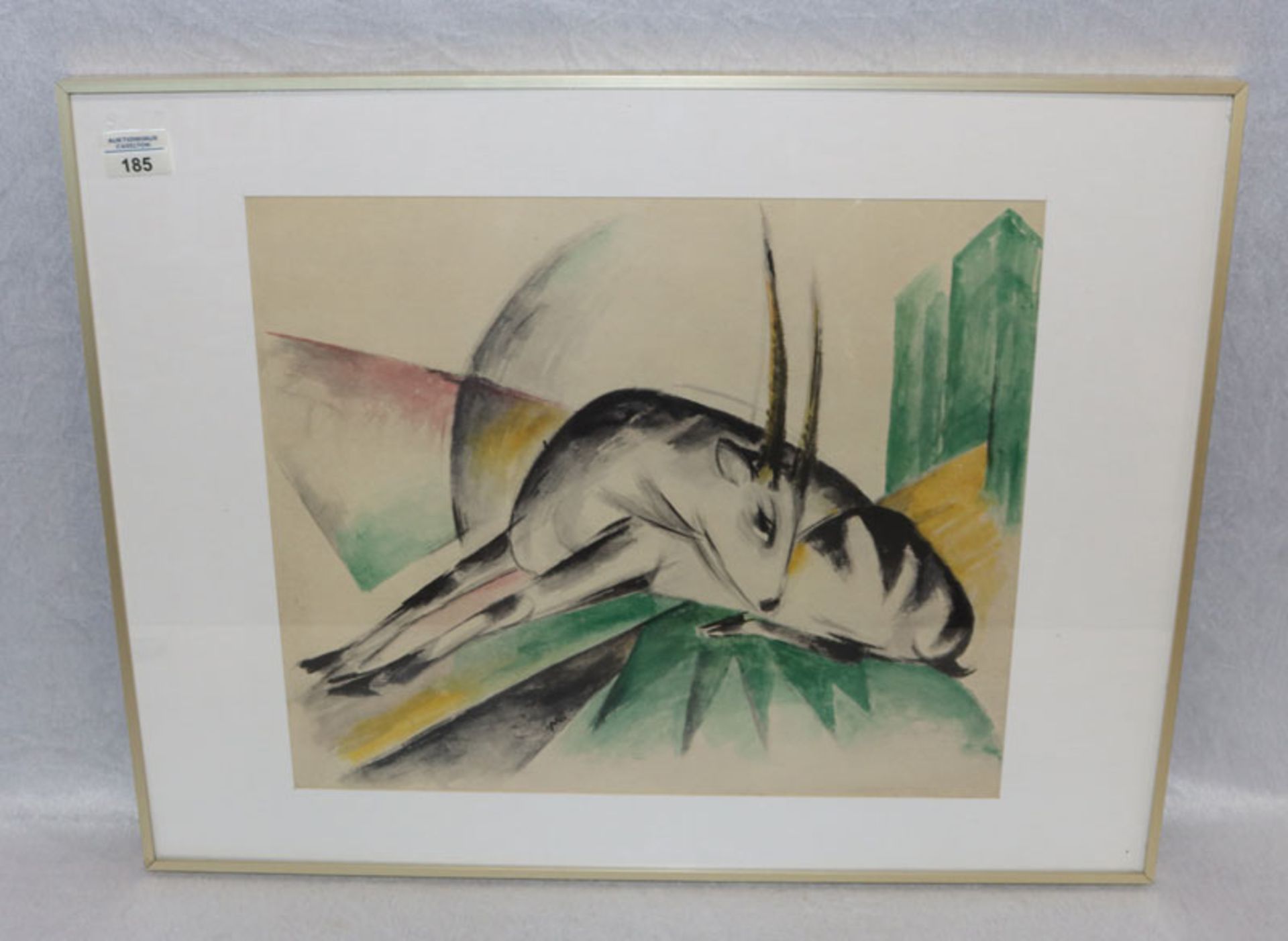 Druck 'Antilope', nach Franz Marc, mit Passepartout unter Glas gerahmt, Rahmen bestossen, incl.